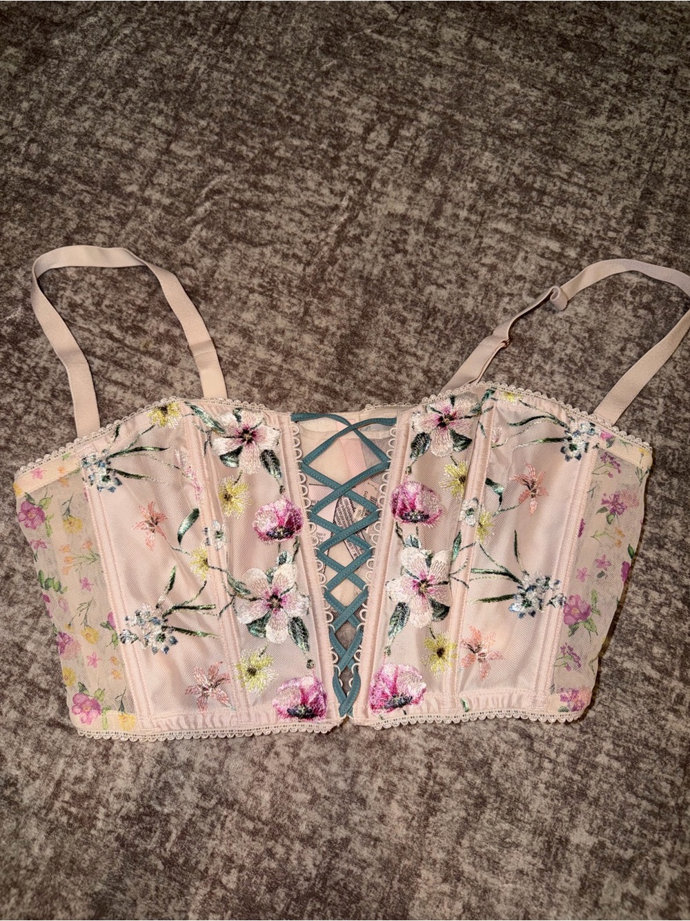 Victoria's Secret Pale Pink Floral Lace-Up Bustier - Picture 1 of 4